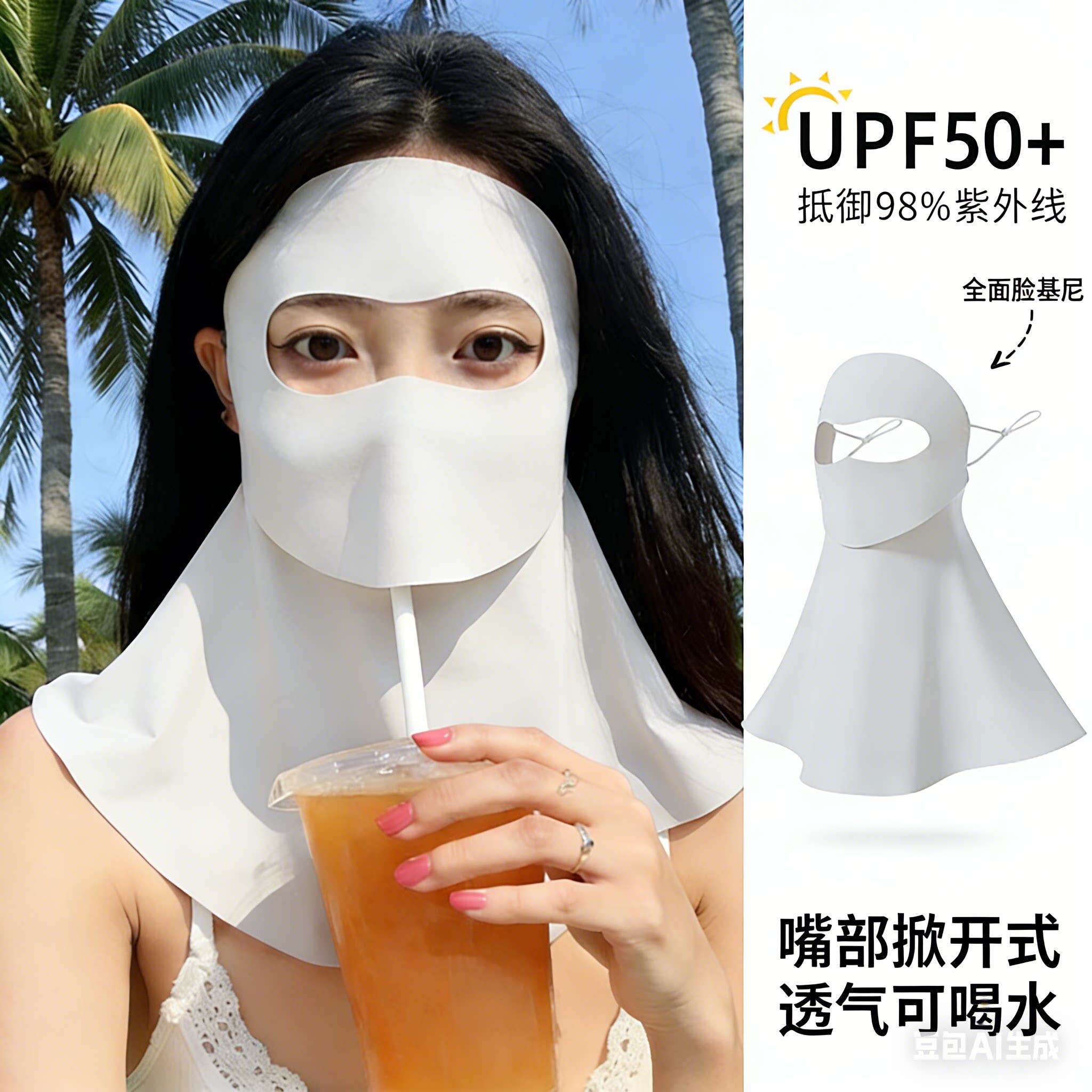 可喝水全脸防晒面罩女款防紫外线脸基尼2026新款高颜值防晒
