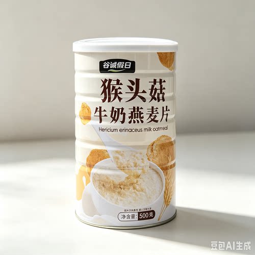 梵麦乐猴头菇牛奶燕麦片营养早餐健身代餐冲饮即食罐装脆麦片500g