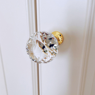 超美轻奢美式 拉手现代简约单孔抽屉衣柜门把手 水晶镶钻石水钻法式