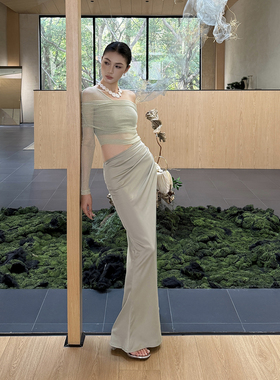 AhhCute【心动攻略】纯欲露腰网纱连衣裙轻奢高端精致约会礼服裙