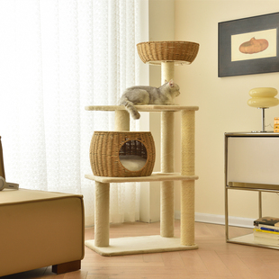 网红猫爬架夏天款舒适透气编织猫窝猫树一体猫架藤编大型剑麻抓柱