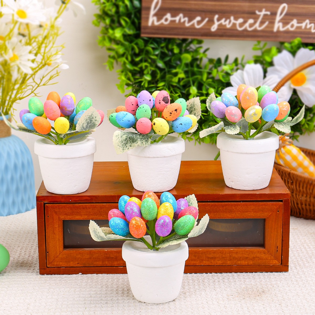 复活节12cm彩蛋盆栽创意斑点蛋花盆户外庭院复活节装饰品现货zj50