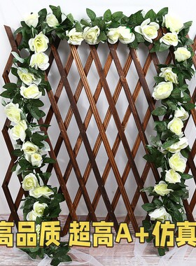 仿真玫瑰花藤条藤条空调管道缠绕阳台花婚礼装饰吊篮藤椅装饰AG50