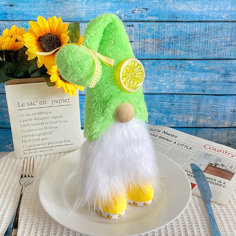 新款夏日柠檬公仔高帽毛绒侏儒娃娃无脸老人站姿摆件zj52