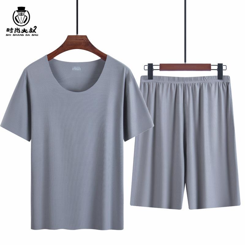 冰丝睡衣男女夏季新款薄圆领高级感青少年大码家居服短裤两件套装