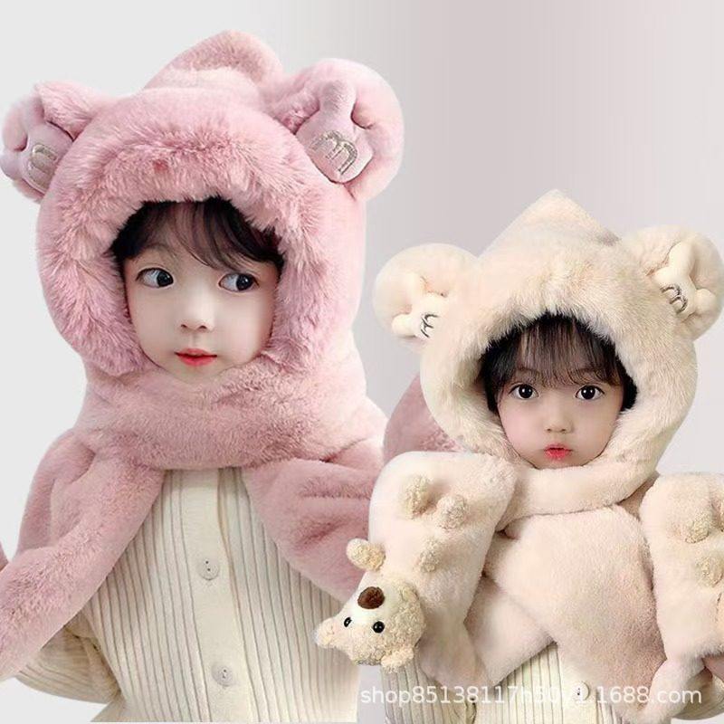儿童帽子男孩围巾手套三件套冬季女童一体帽毛绒帽女孩保暖潮秋冬,童装/婴儿装/亲子装,多件套 帽子、围巾、手套等组合,淘宝优惠券,粉丝福利购,淘宝优惠卷
