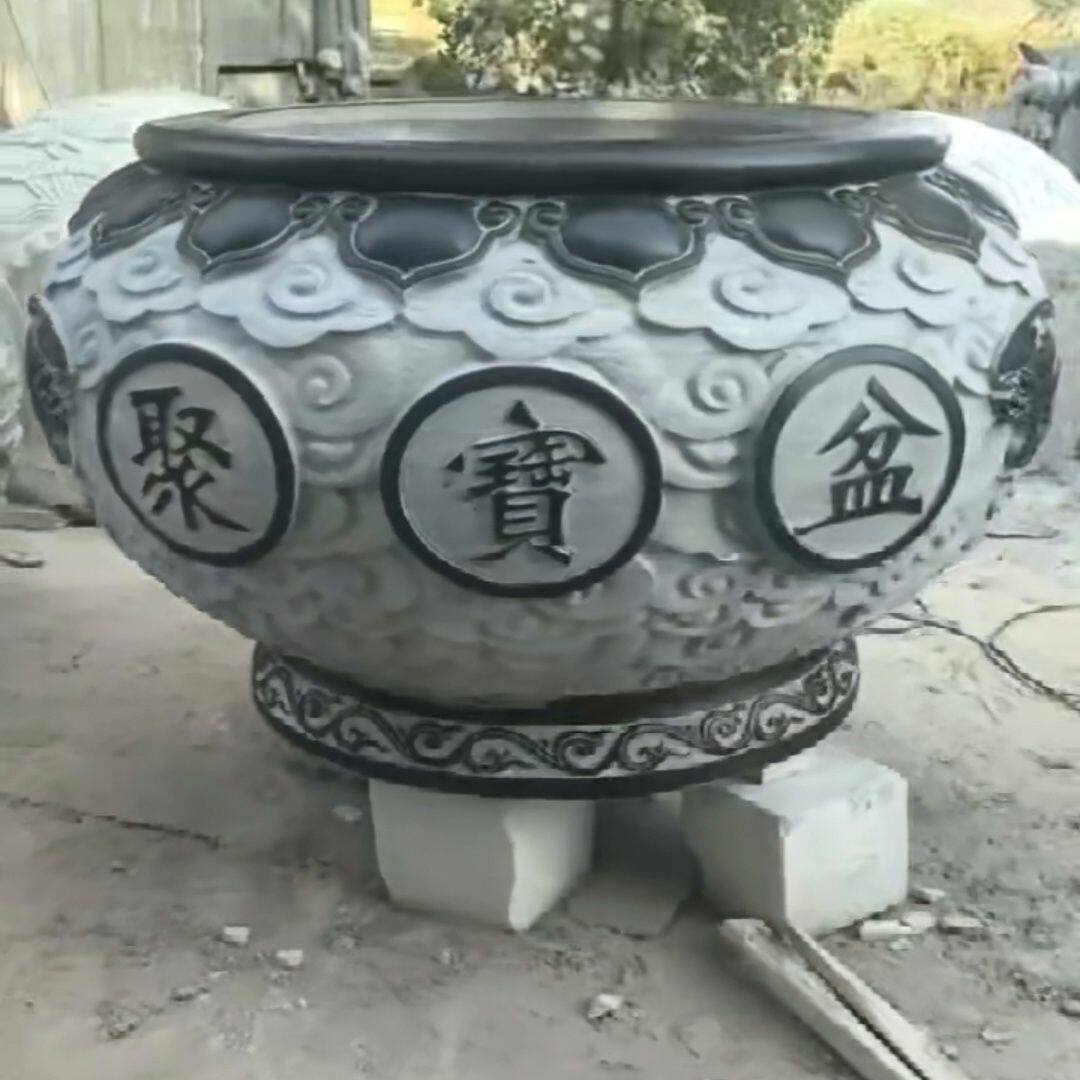 石雕大缸荷花仿古圆形青石花盆户外门海室外养鱼庭院石头水缸摆件