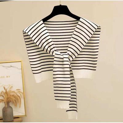 白色条纹外搭小披肩针织打结女韩版百搭装饰假领子围巾春夏秋搭