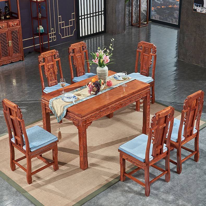 红木家具长方形餐桌 刺猬紫檀 花梨木象头餐台 全实木餐桌椅组合图片
