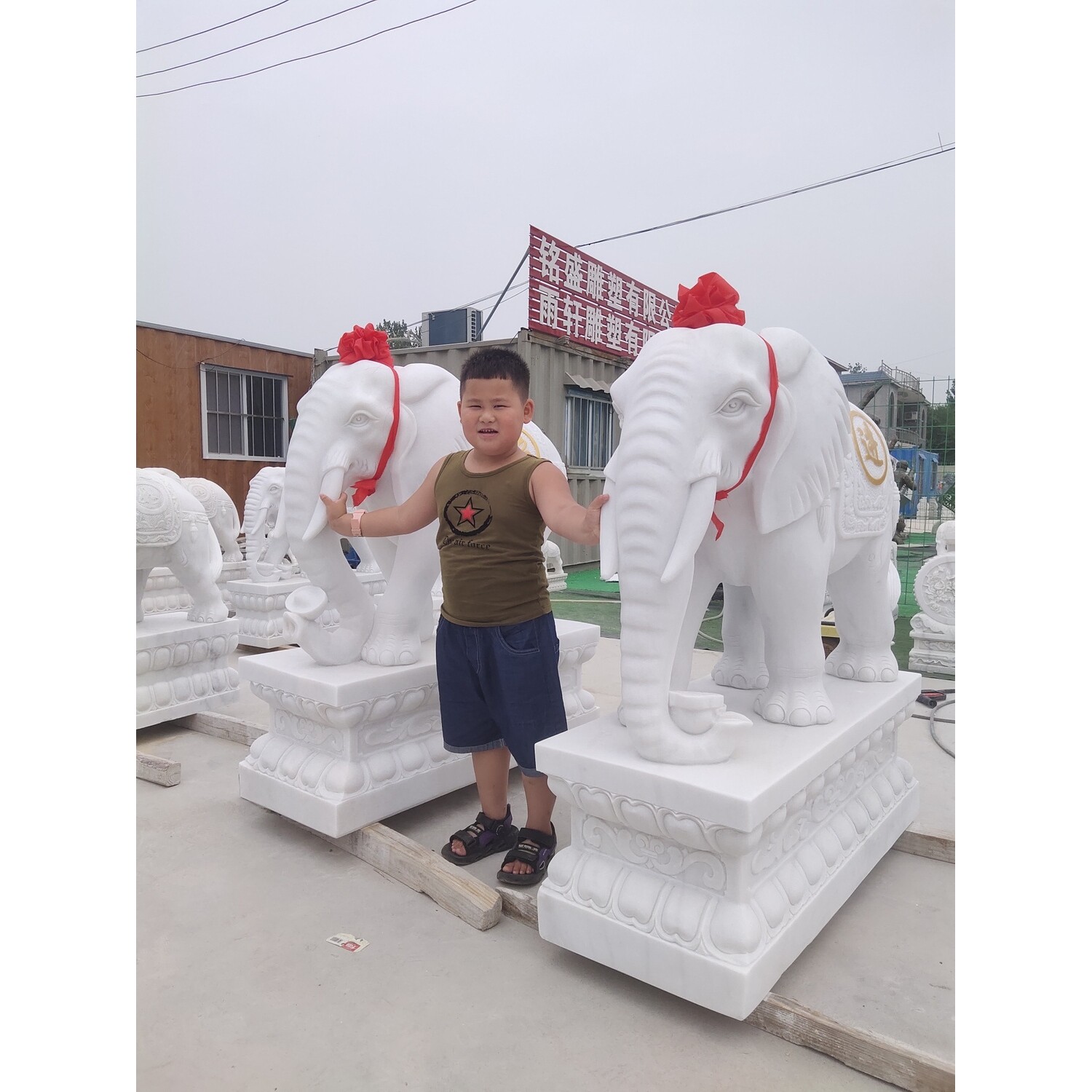 石雕汉白玉石象一对招财吸水大象青石大象门口摆件整石看门镇宅