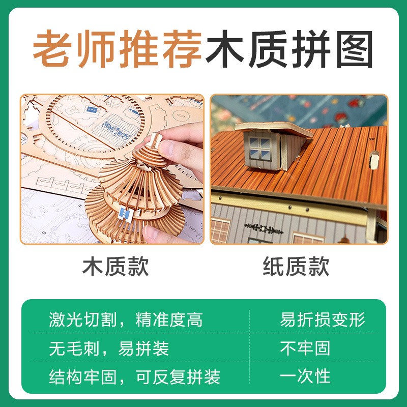 孔子学府3D木板拼图 激光切割木质立体拼装DIY模型 手工益智DF39