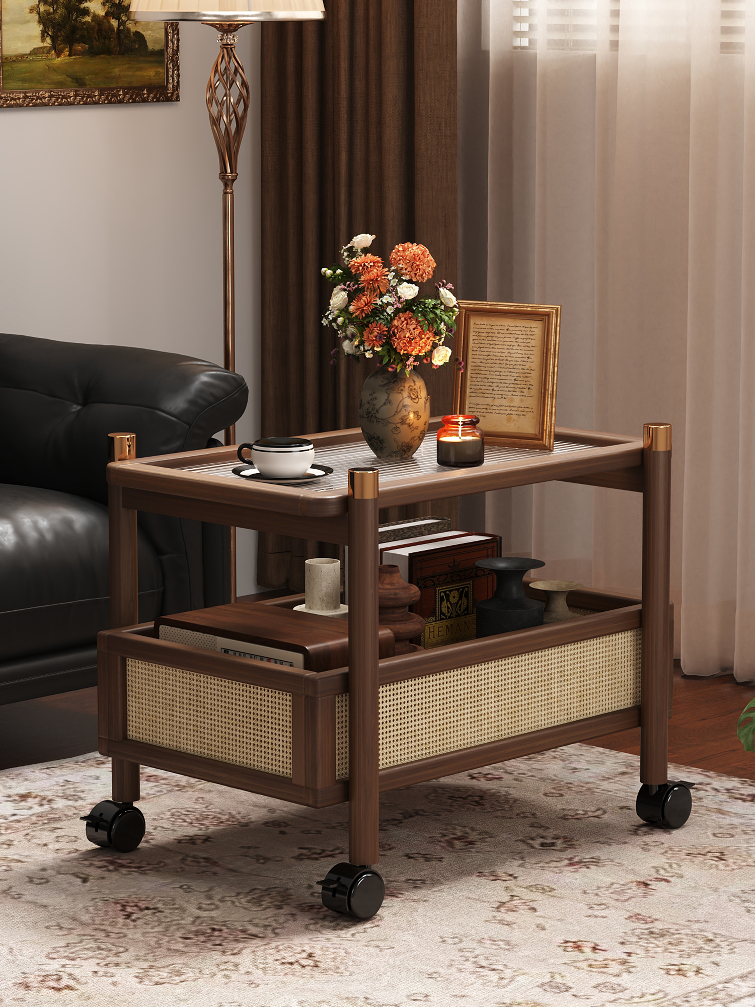 小推车置物架沙发边几可移动茶几中古床头收纳桌子边桌阳台茶桌