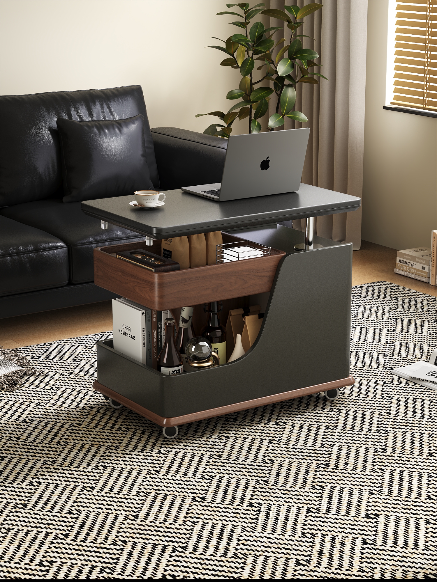 升降茶几可移动边几沙发边桌置物架中古岩板阳台茶桌小推车桌子