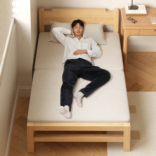 纯实木床折叠床家用床架单人床1米2双人床1米5简易卧室现代简约床