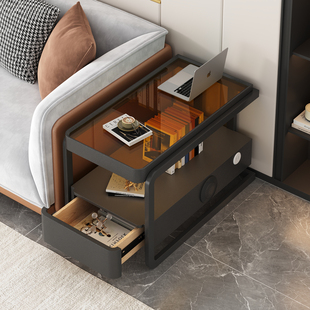 沙发边柜侧边柜客厅轻奢2025新款旁边的玻璃边几实木小茶几置物架