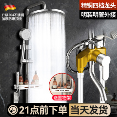 304不锈钢明装淋浴花洒套装家用卫浴沐浴淋雨增压喷头明管淋浴器