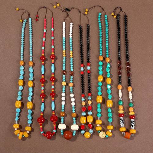 藏族复古松石天珠长项链