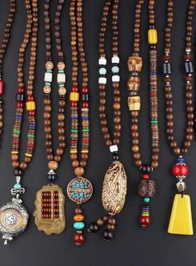 新款藏族饰品项链百搭男女复古民族风毛衣链长款新款配饰木质旅游