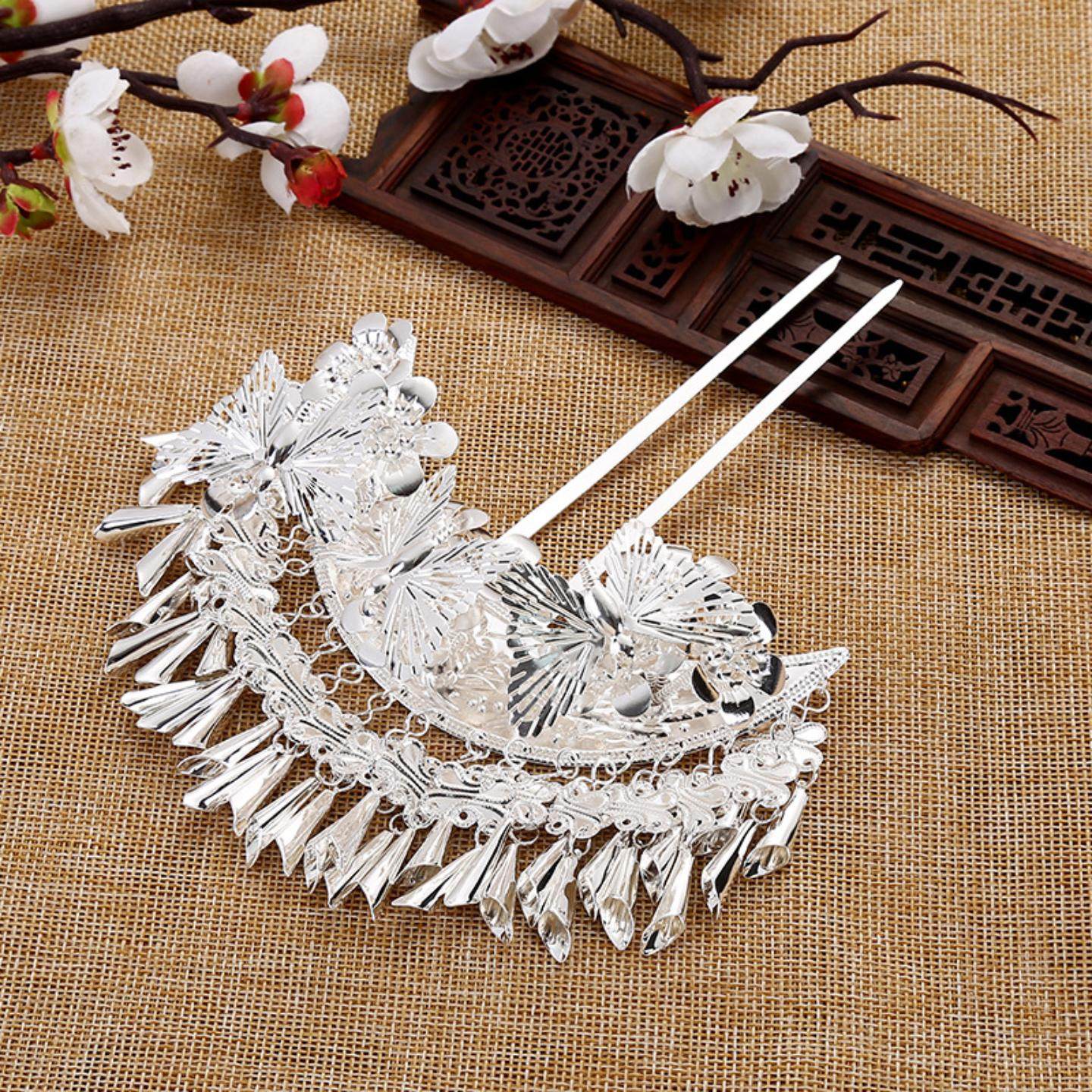 少数民族头饰西南苗银发簪侗族彝族土家族流苏发钗舞台服表演发饰