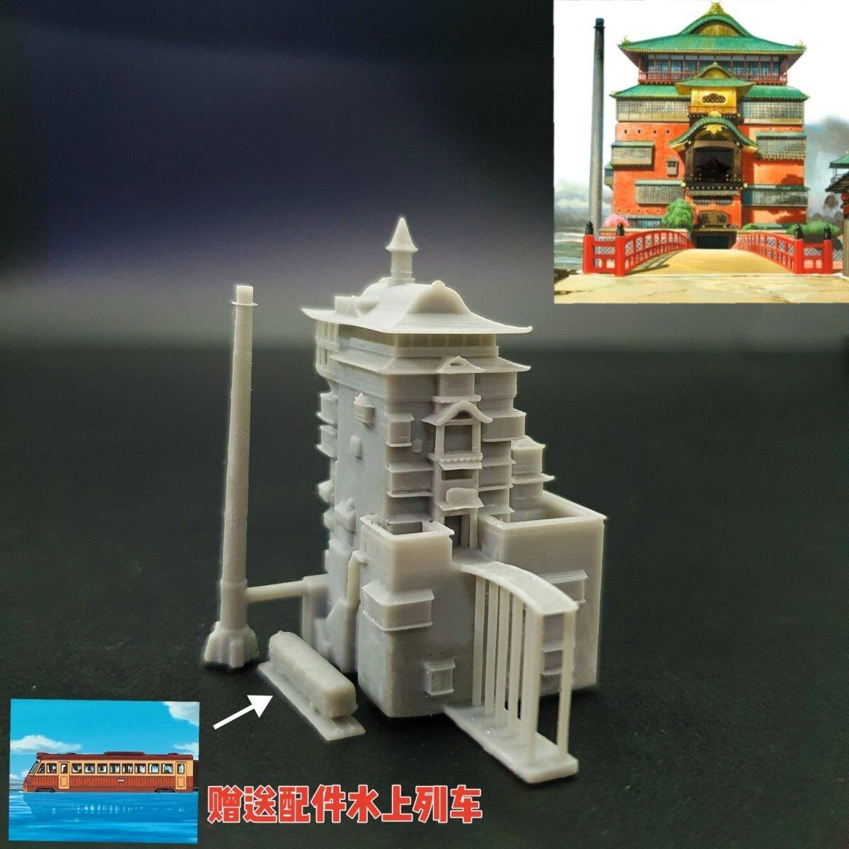 潮玩DIY手工 宫崎骏系列千与千寻油屋50mm模型手办1/43微缩白膜