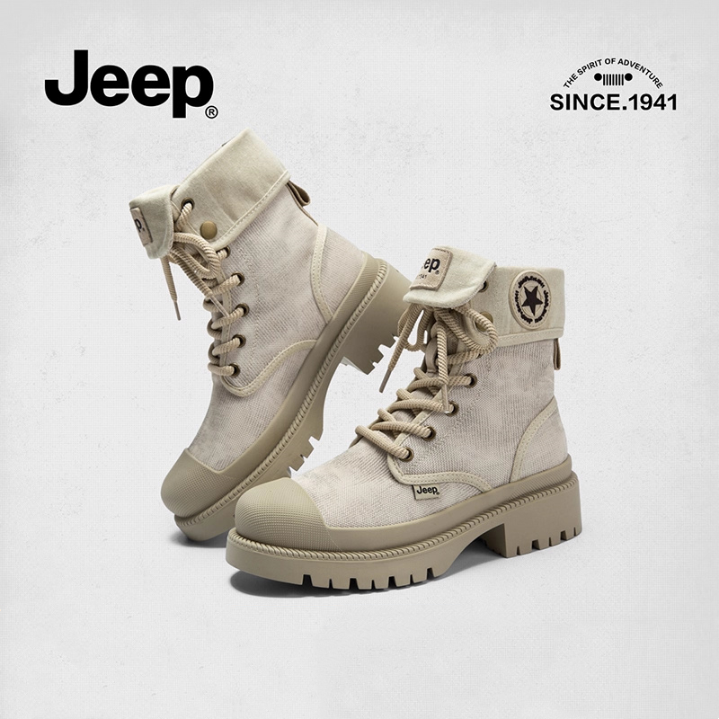jeep户外运动工装靴女2023新款粗跟两穿厚底短靴复古英伦风马丁靴