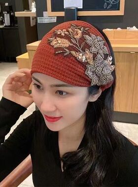 护脑门女保暖遮额头头显年轻遮白发头饰神器月子发带产后防风头套
