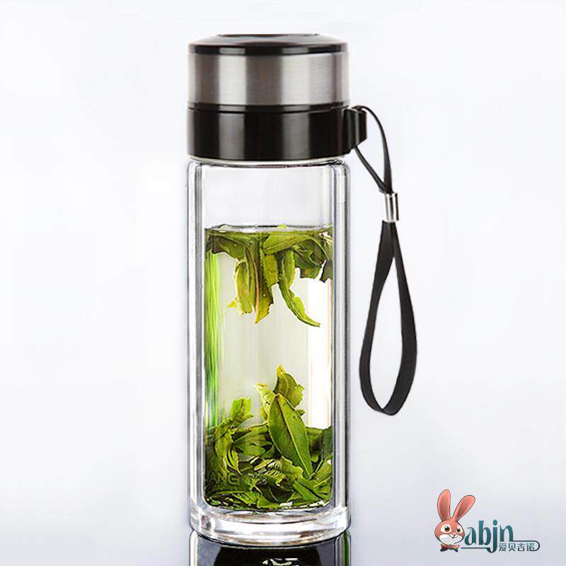 钢化玻璃杯防摔防爆大容量双层玻璃杯隔热家用茶水分离泡茶杯子加