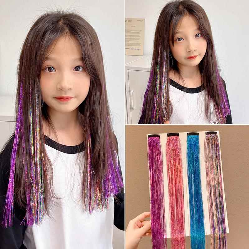 女童假发辫子挂耳染色发片女孩潮流接发彩色甜酷儿童发饰公主头饰
