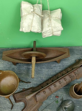 民俗老物件老式药碾子捣药罐药铡刀老旧道具中文化摆件