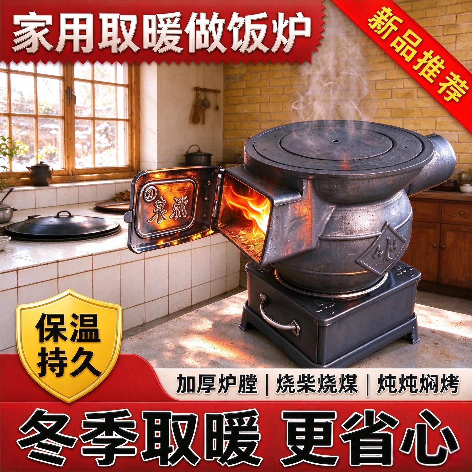 取暖炉老式铸铁柴煤两用家用室内农村养殖炉子升温炮弹煤炉通炕炉