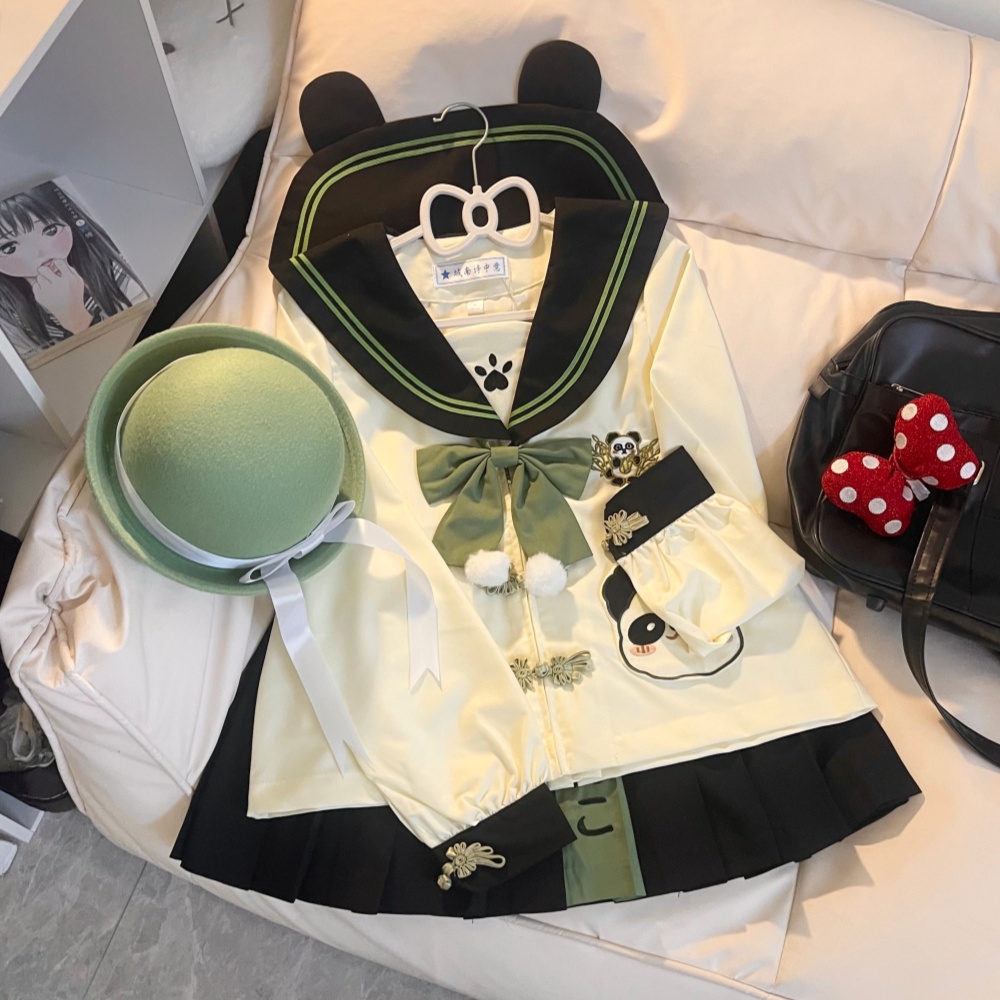 【岁竹团团】城南诗中意原创帽衫可爱水手服熊猫jk制服裙日系校供