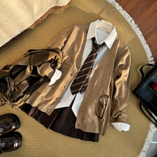 全套 百褶裙套装 城南诗中意原创JK制服毛衣针织开衫 学院风校供短款