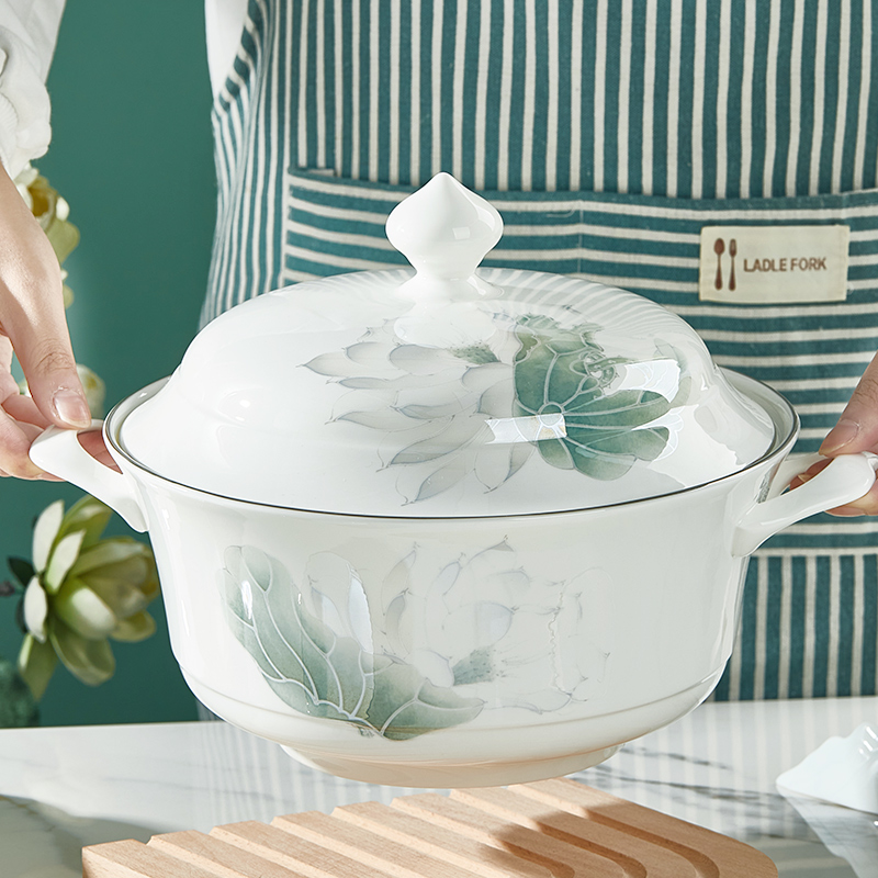 骨瓷汤锅双耳防烫带盖餐具新款家用面碗汤碗高颜值轻奢大容量汤煲