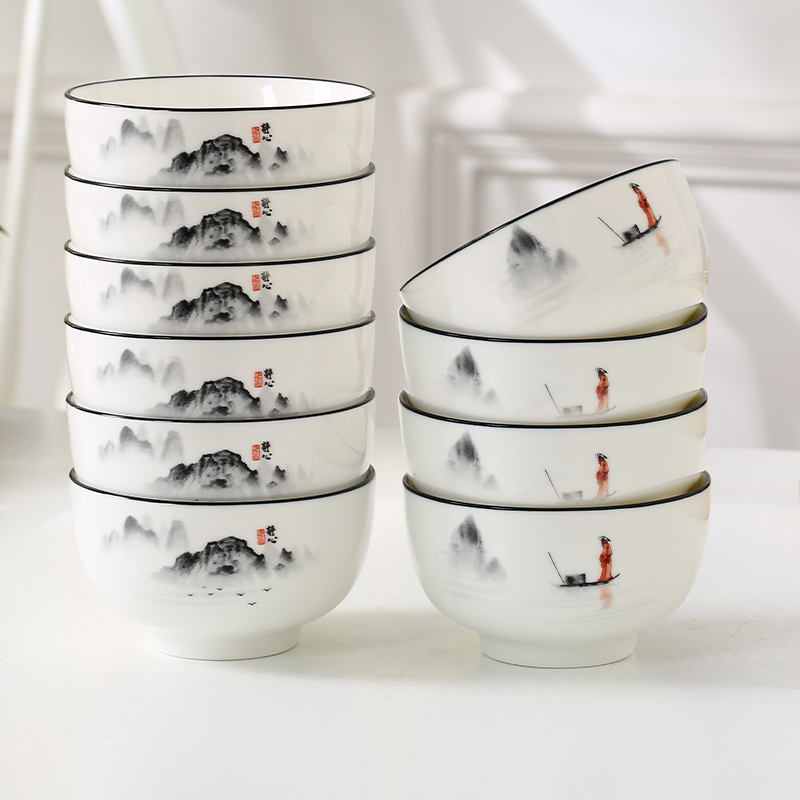 优尊新中式陶瓷碗水墨风