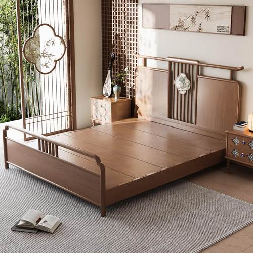 宋代美学实木床1米8双人大床卧室新中式宋氏榫卯加密排骨架硬床板