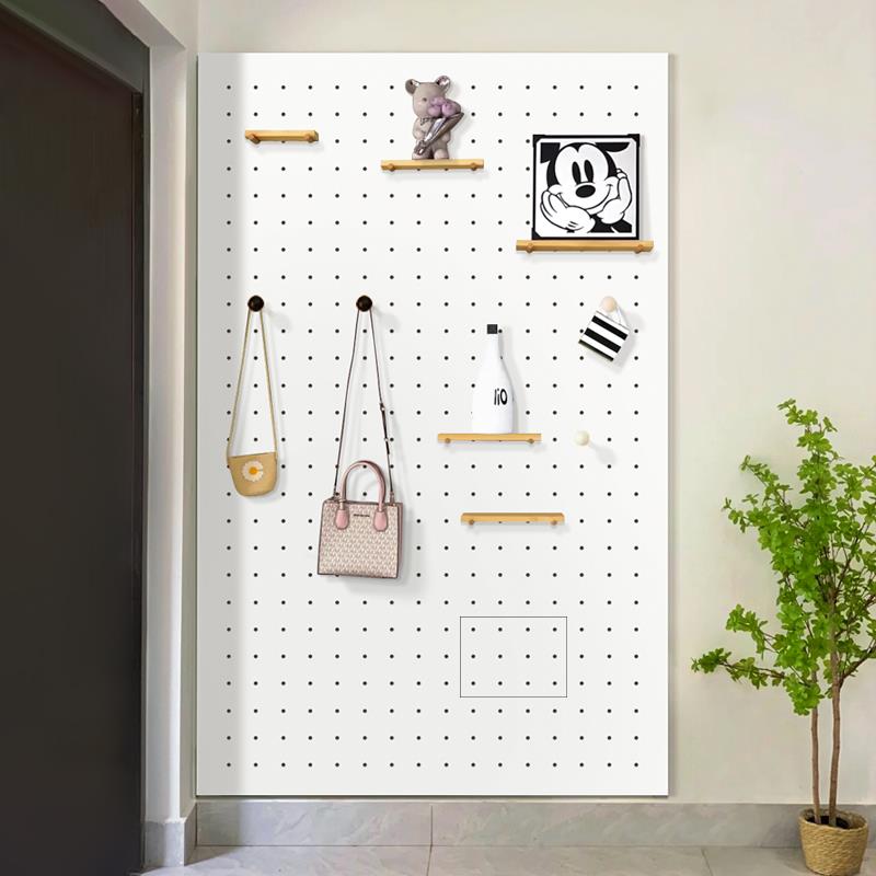 洞洞板定制墙上收纳玄关置物创意简约实木木质洞洞板收纳挂板书架