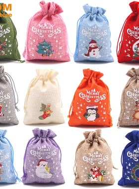 10pcs Christmas Gift bag Drawstring canvas Bags,decorations