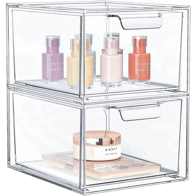 Clear Stackable Storage Drawers Bathroom Makeup Organizer