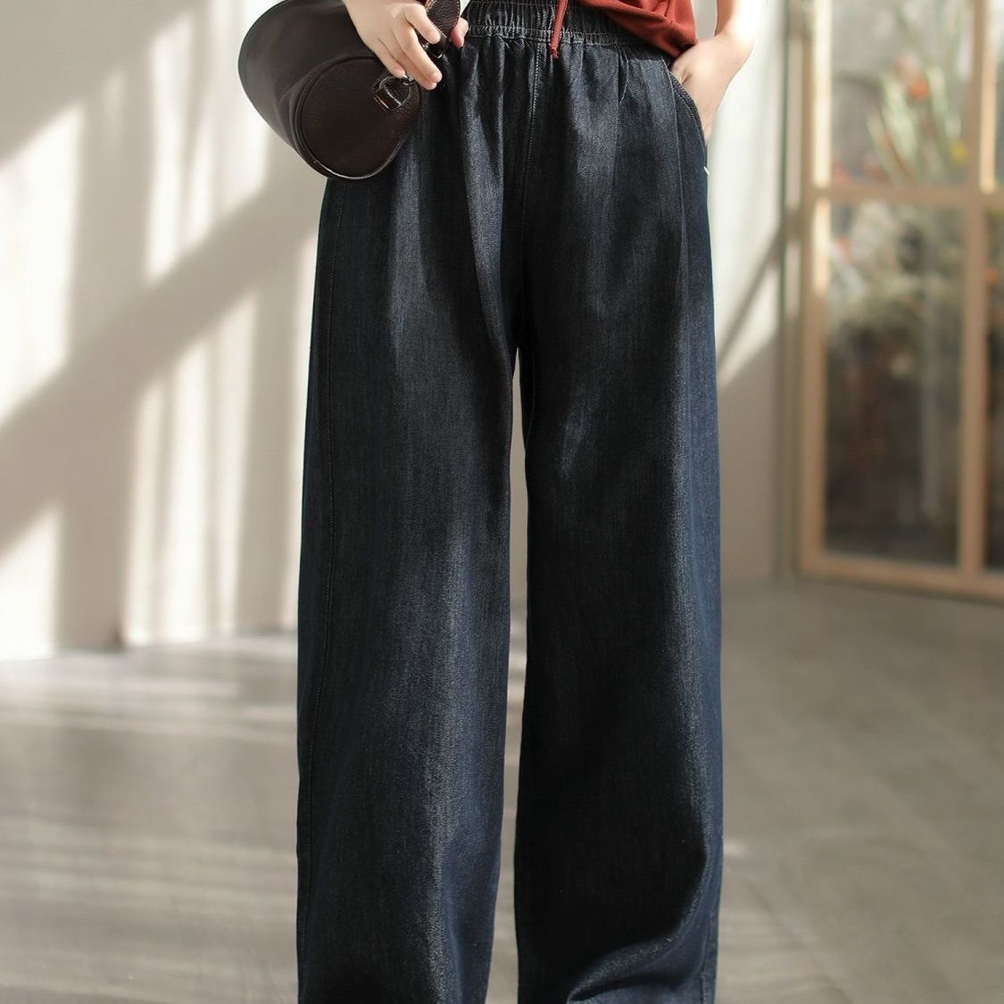 文艺复古牛仔裤女秋季新款阔腿裤