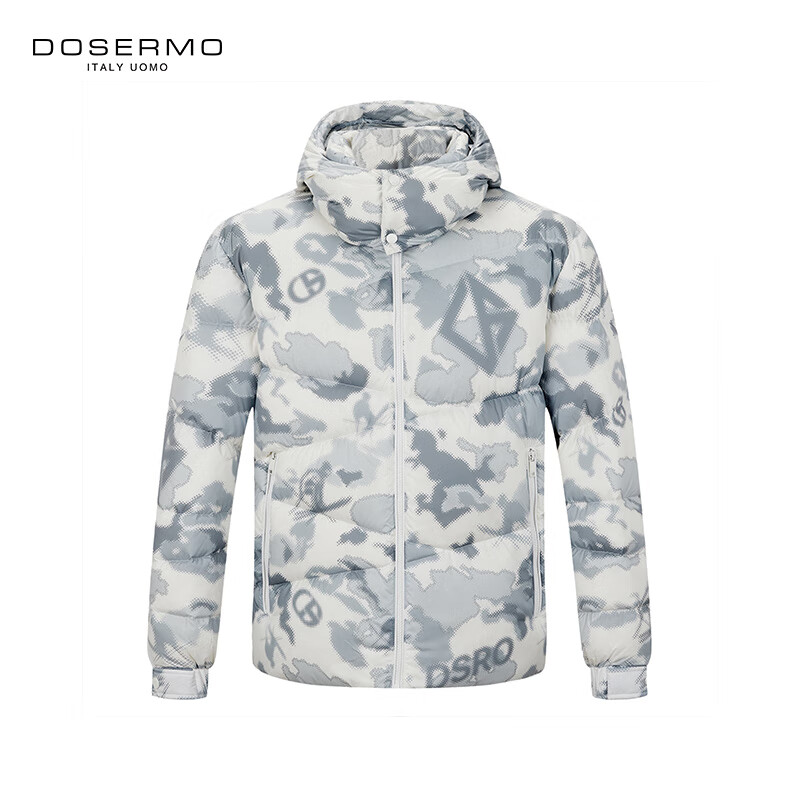 丹西摩(DOSERMO)轻奢男装秋冬图案印花白鸭绒连帽短款羽绒服男