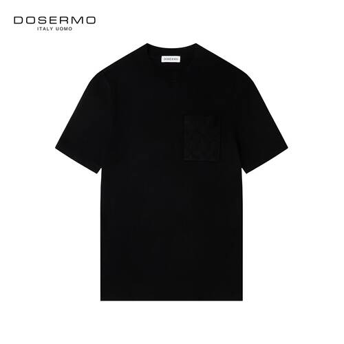 丹西摩（DOSERMO）轻奢男装圆领薄毛衫秋冬男士短袖针织条纹字母