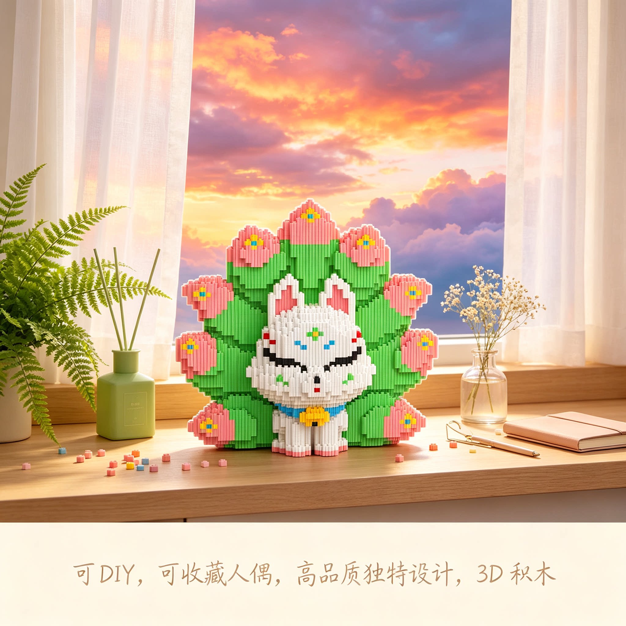 绿色九尾狐积木拼装高难度成人版益智玩具3D拼图生日礼物