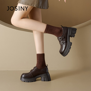 黑色软底一脚蹬单鞋 卓诗尼厚底乐福鞋 英伦风小皮鞋 女2025秋季 新款