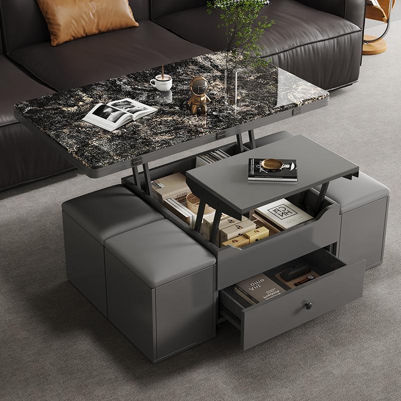 多功能茶几餐桌两用带四储物凳子