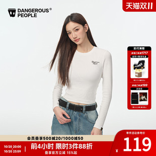 Dangerouspeople薛之谦dsp女装 T恤 螺纹刺绣logo合身休闲百搭长袖