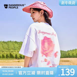 Dangerouspeople薛之谦dsp模糊玫瑰夏季 T恤 透气简约宽松百搭短袖