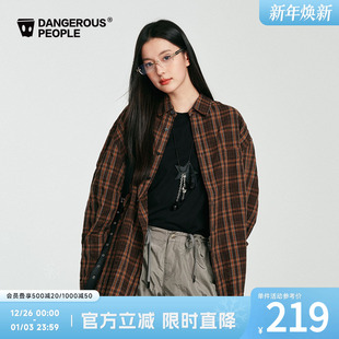 外套女 百搭潮复古长袖 Dangerouspeople薛之谦dsp咖色格纹衬衫 夏季