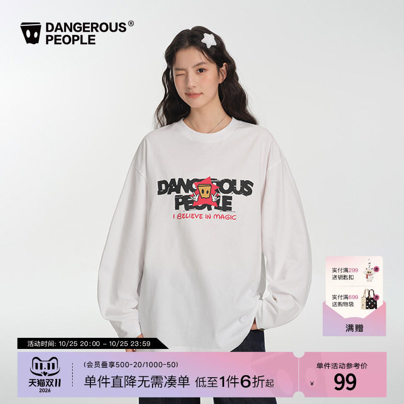 Dangerouspeople薛之谦dsp做旧魔术手小D潮酷情侣宽松百搭长袖T恤