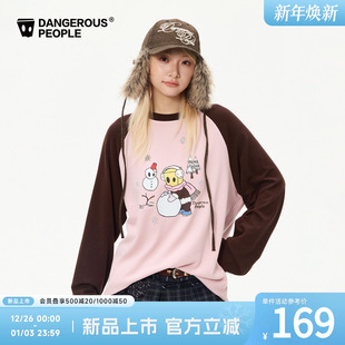 Dangerouspeople薛之谦dsp雪人小D插肩袖 T恤仿德绒磨毛宽松潮长袖