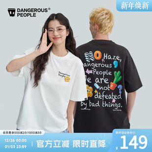 Dangerouspeople薛之谦dsp童趣魔术贴贴小花T恤潮牌涂鸦印花短袖